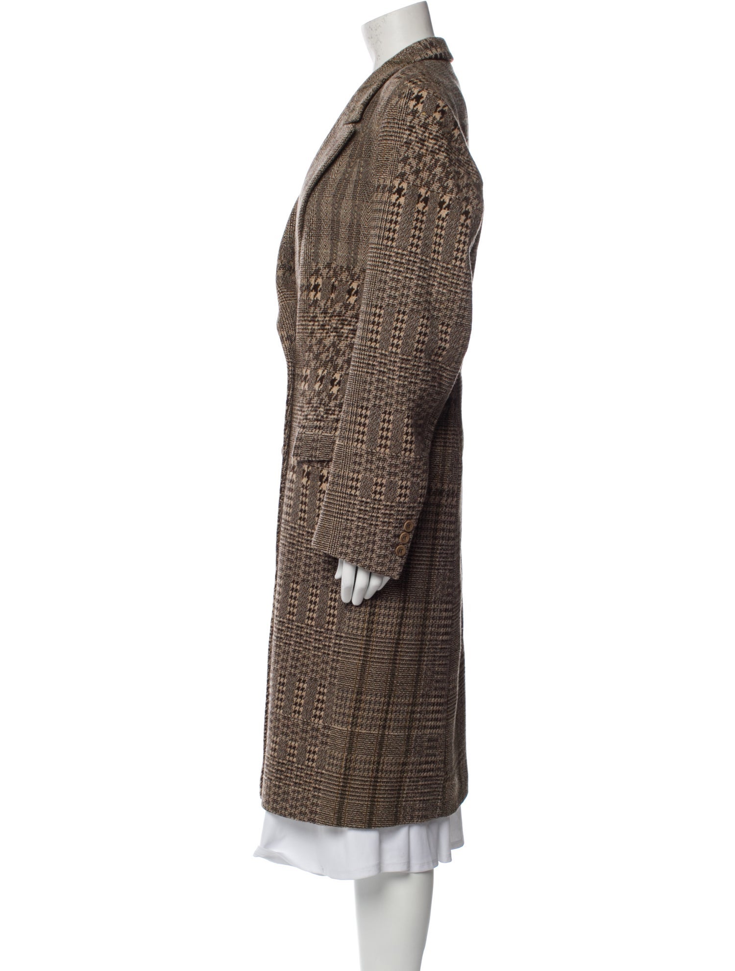 Dries Van Noten Wool Plaid Print Faux Fur Coat