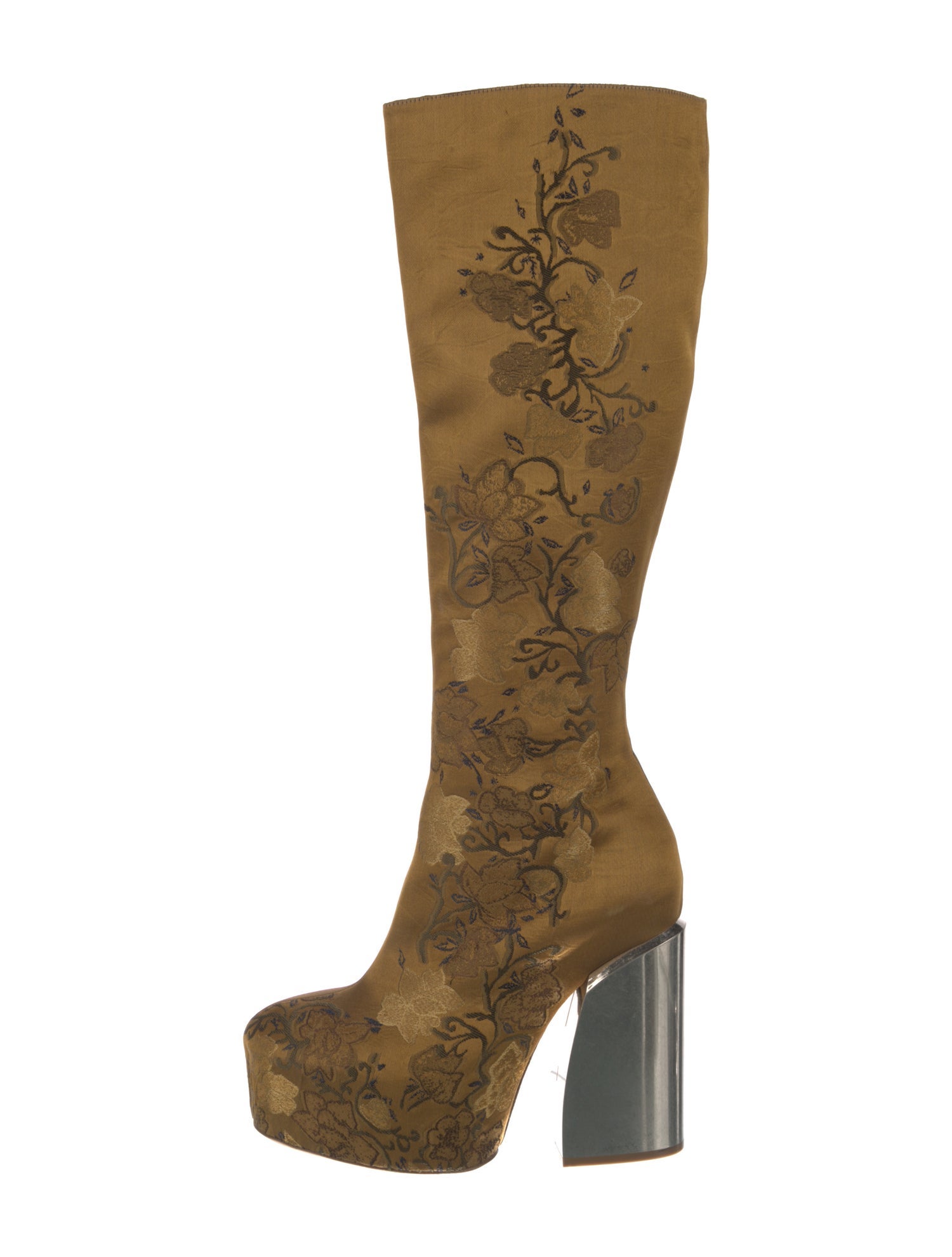 Dries Van Noten Satin Embroidered Accent Boots