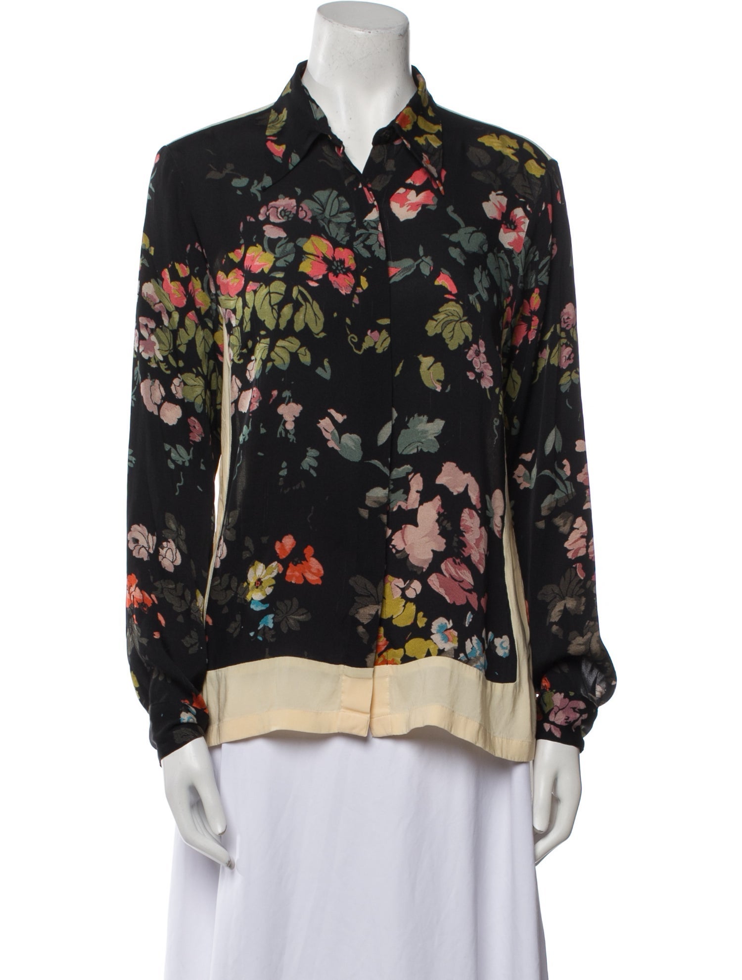 Dries Van Noten Silk Floral Print Button-Up Top