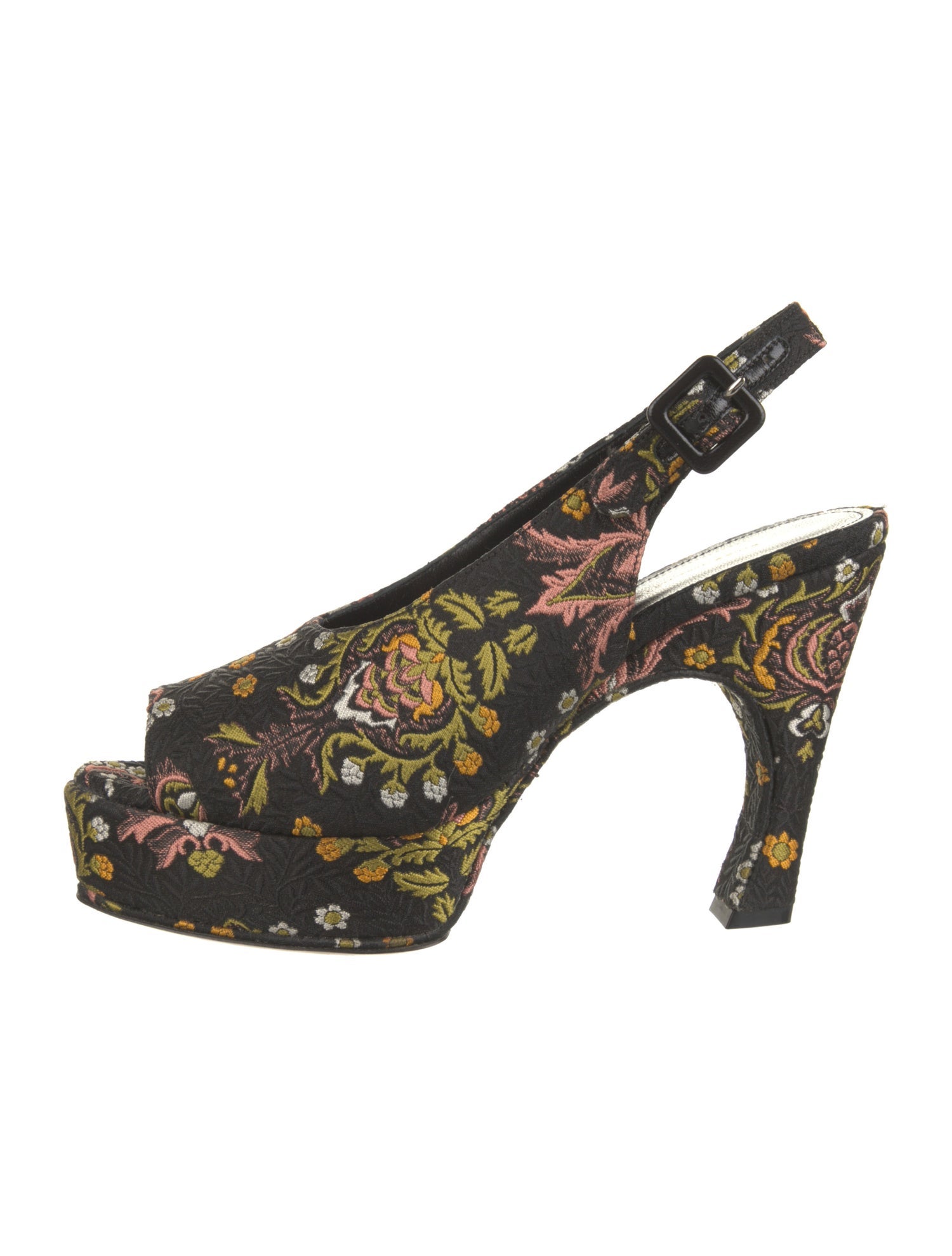 Dries Van Noten Printed Embroidered Accent Slingback Pumps