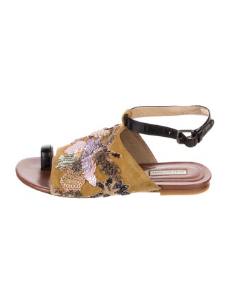 Dries Van Noten Suede Patterned Slingback Flats