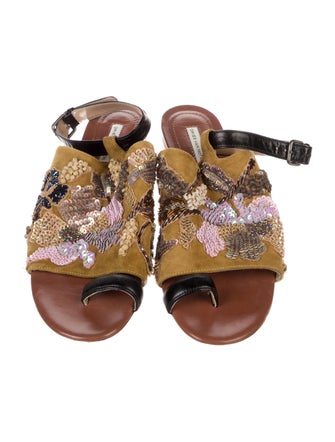 Dries Van Noten Suede Patterned Slingback Flats