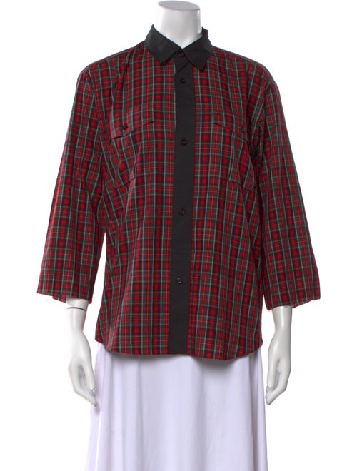 Dries Van Noten Plaid Print Three-Quarter Sleeve Button-Up Top