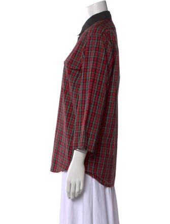 Dries Van Noten Plaid Print Three-Quarter Sleeve Button-Up Top