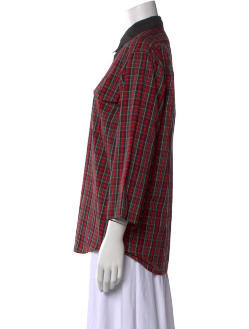 Dries Van Noten Plaid Print Three-Quarter Sleeve Button-Up Top