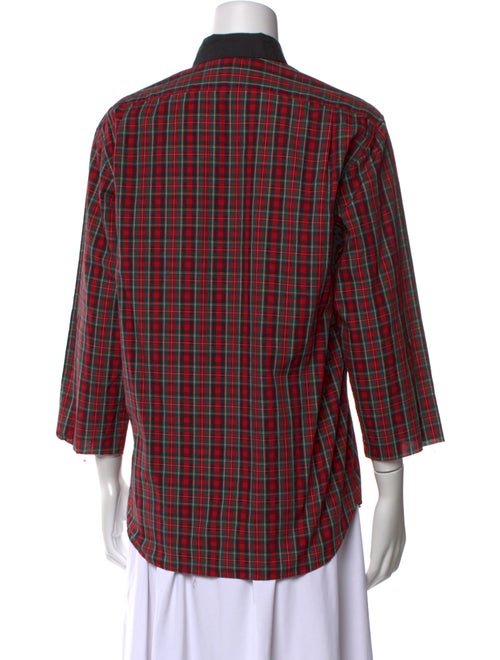 Dries Van Noten Plaid Print Three-Quarter Sleeve Button-Up Top