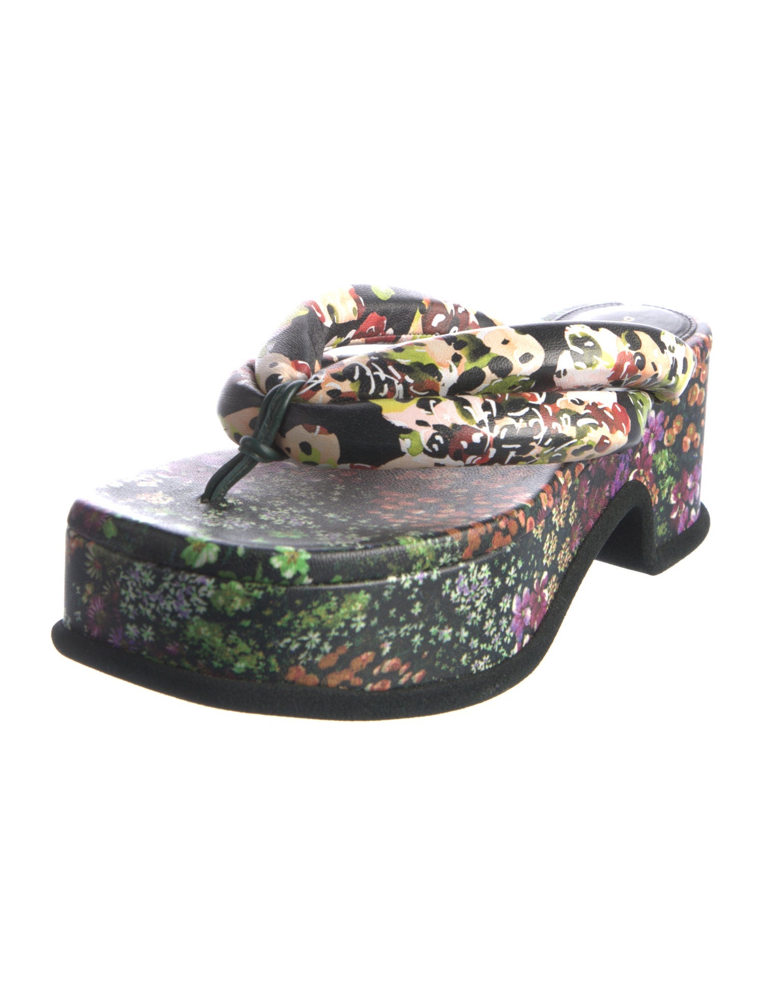 Dries Van Noten Leather Floral Print Slides