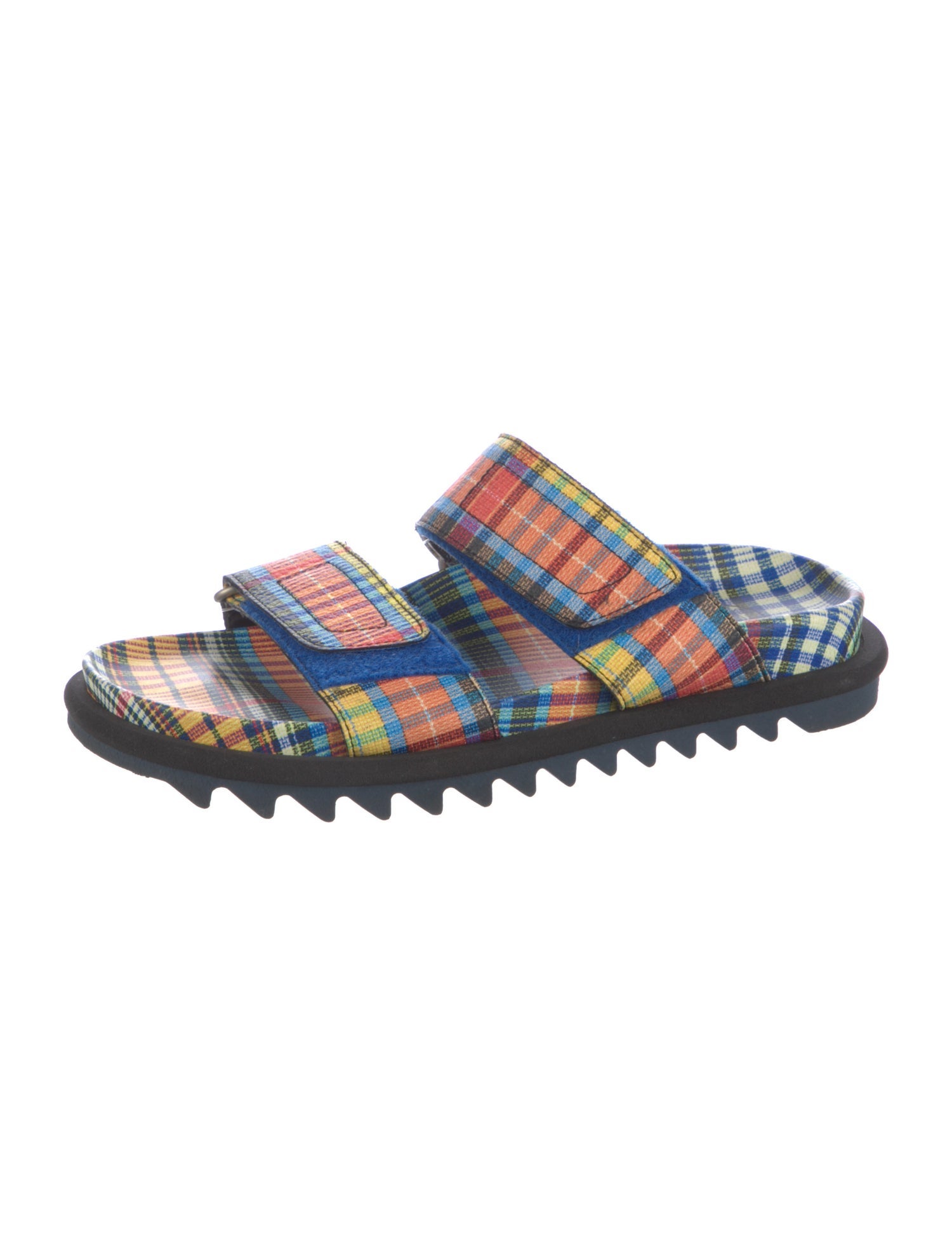 Dries Van Noten Leather Plaid Print Slides