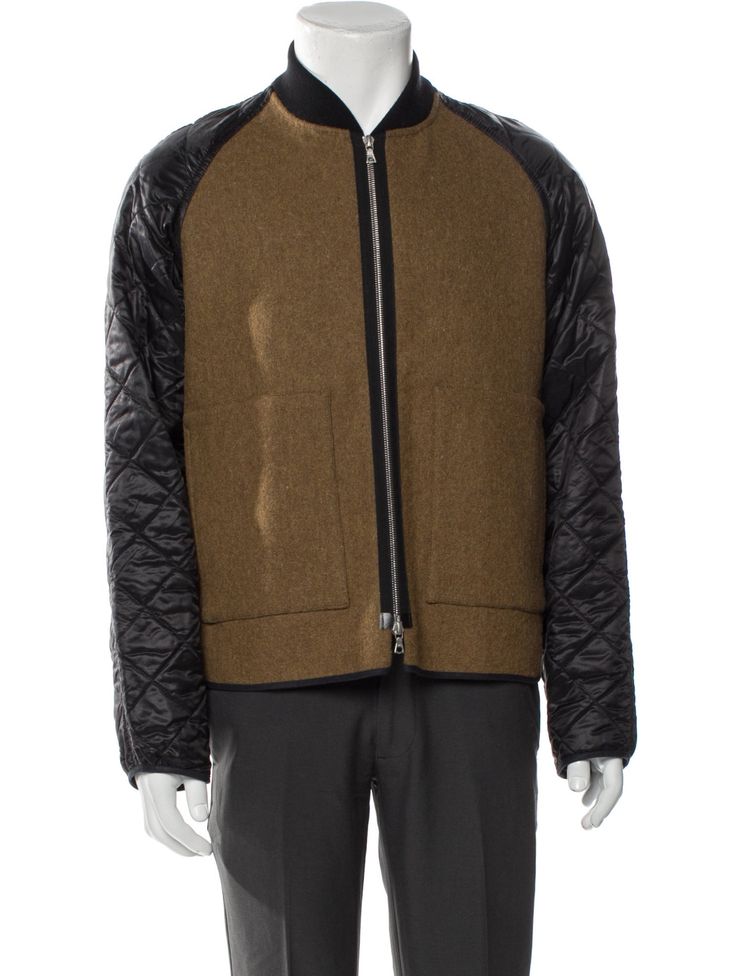 Dries Van Noten Wool Colorblock Pattern Bomber Jacket