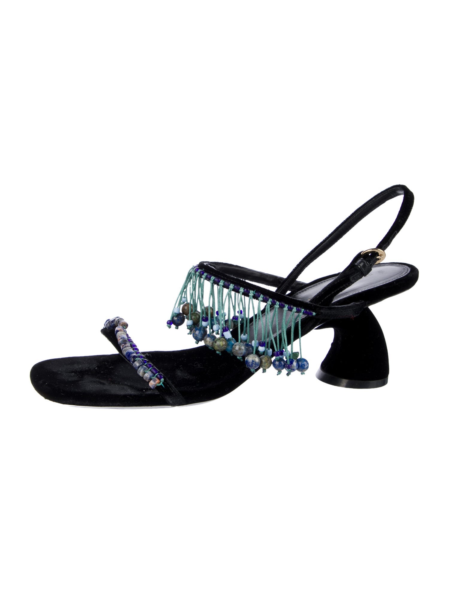 Dries Van Noten Velvet Beaded Accents Slingback Sandals