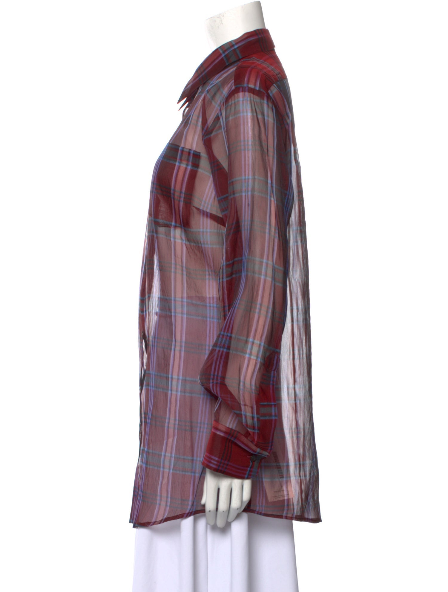 Dries Van Noten Silk Plaid Print Button-Up Top