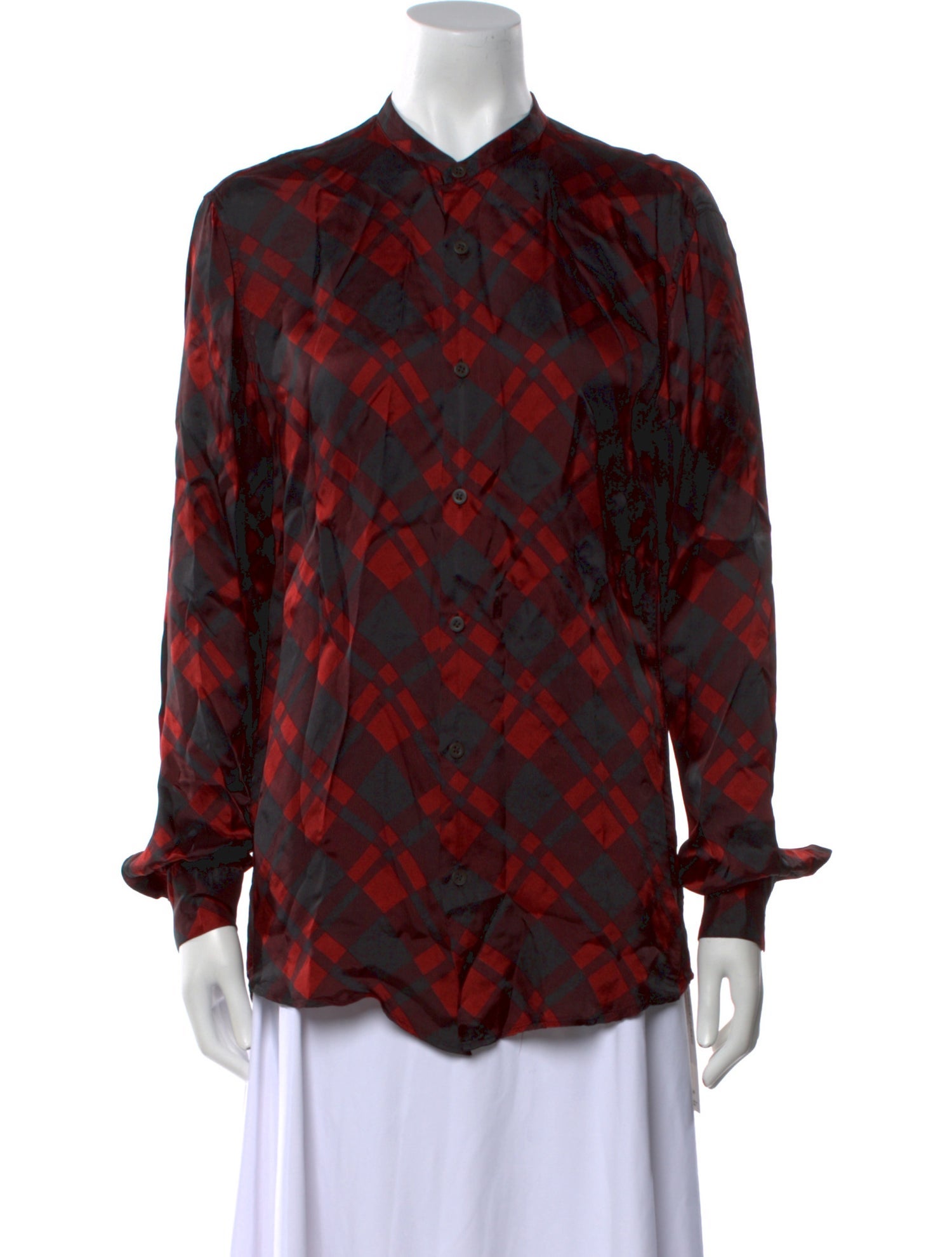 Dries Van Noten Plaid Print Long Sleeve Button-Up Top