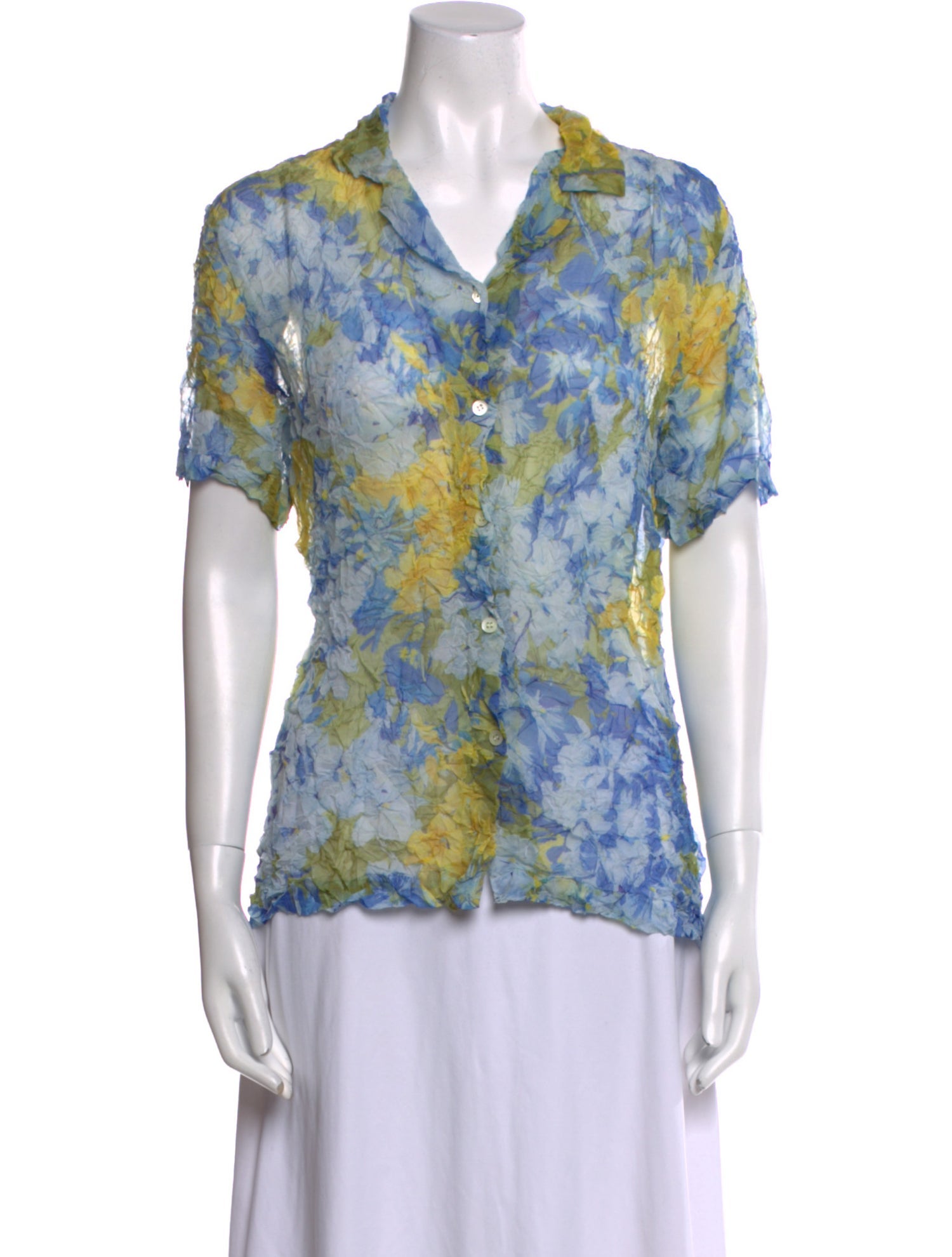 Dries Van Noten Floral Print Short Sleeve Button-Up Top