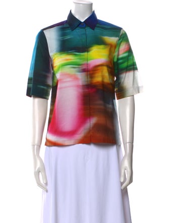 Dries Van Noten Printed Short Sleeve Button-Up Top