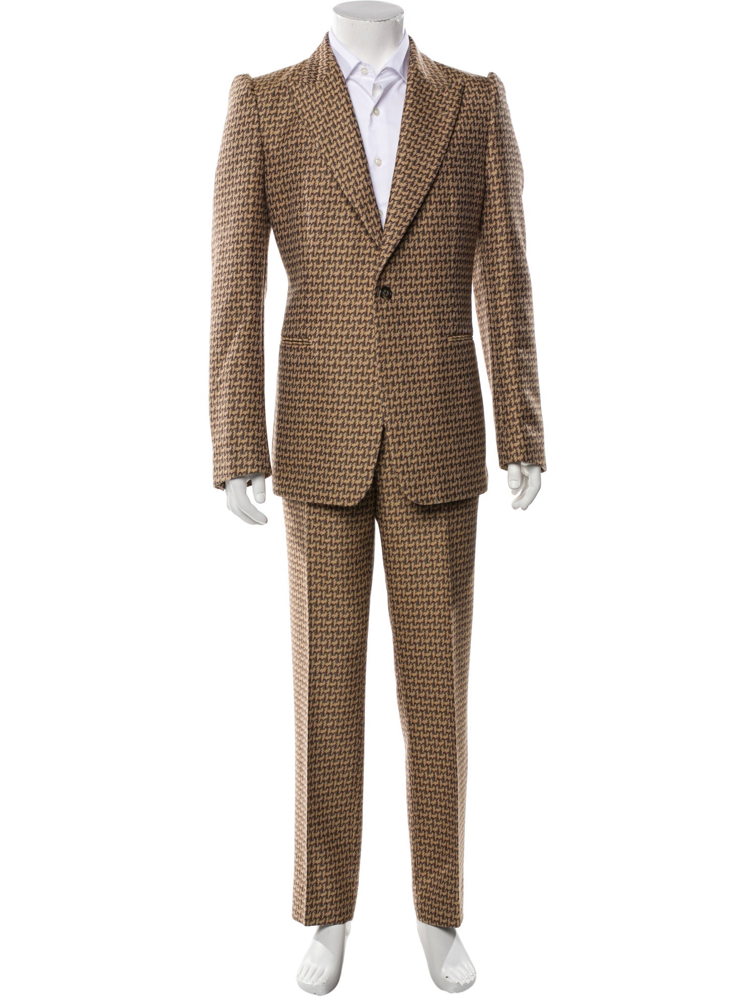 Dries Van Noten Wool Houndstooth Print Suit