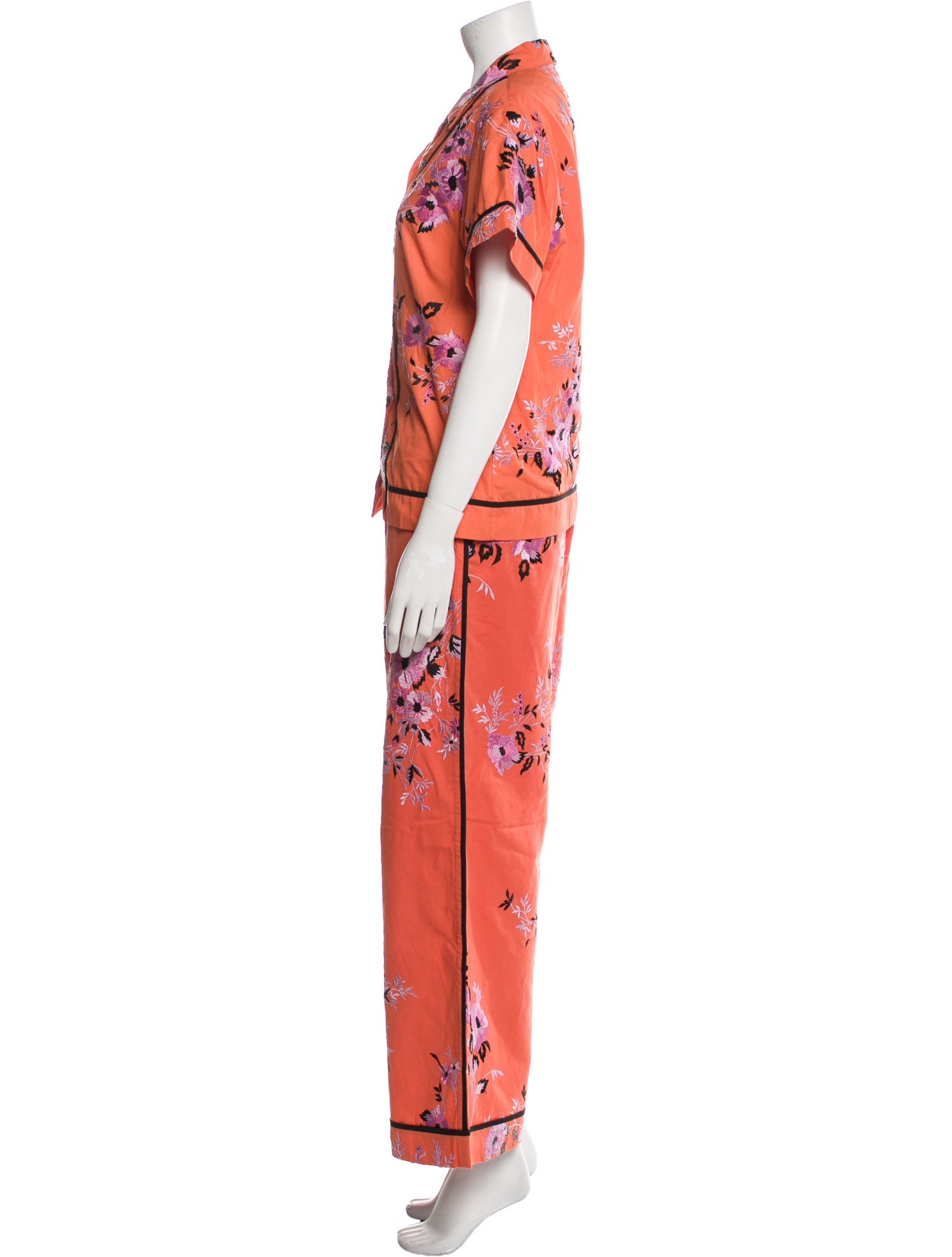 Dries Van Noten Floral Print Embroidered Accent Pant Set