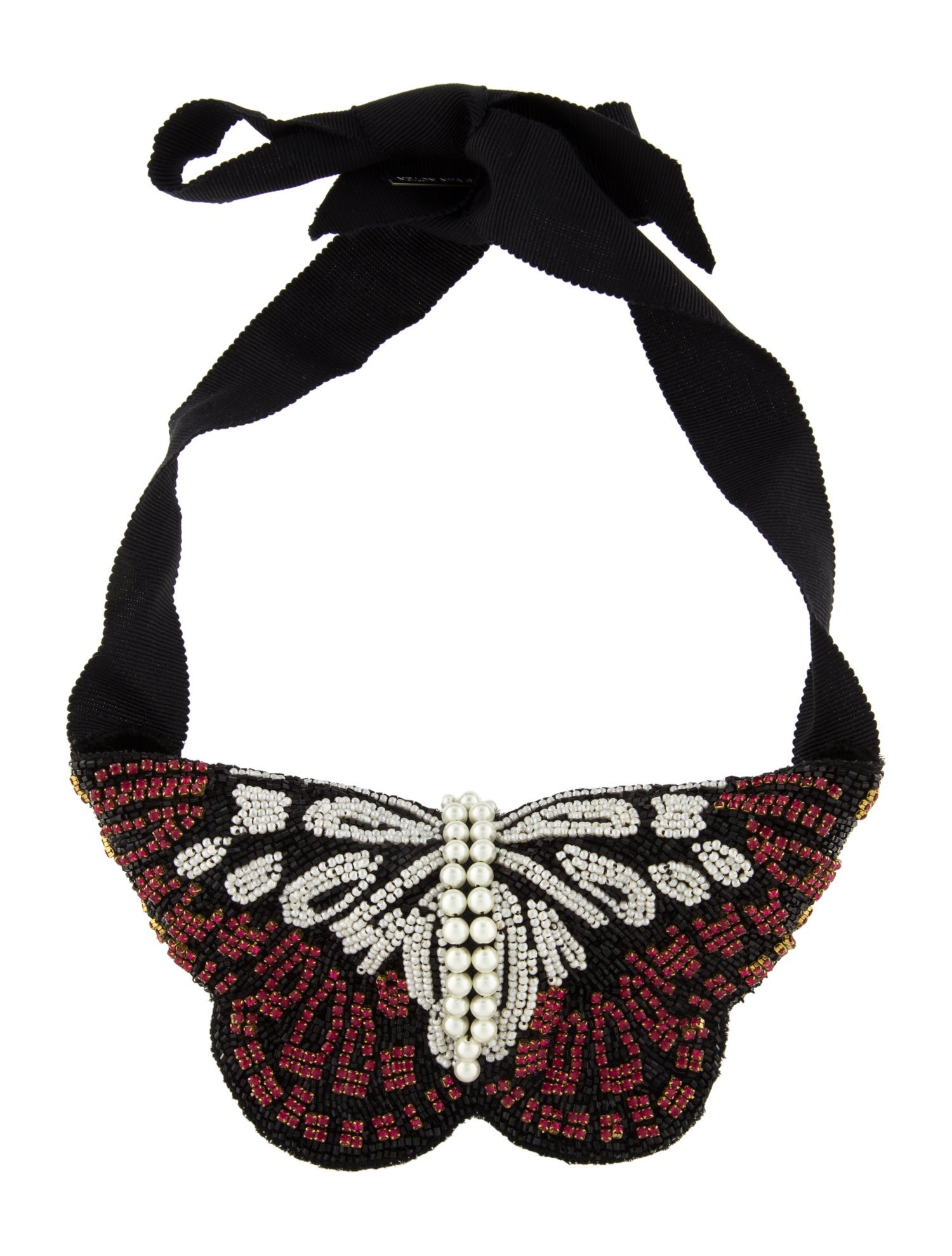 Dries Van Noten Faux Pearl & Crystal Butterfly Choker Necklace