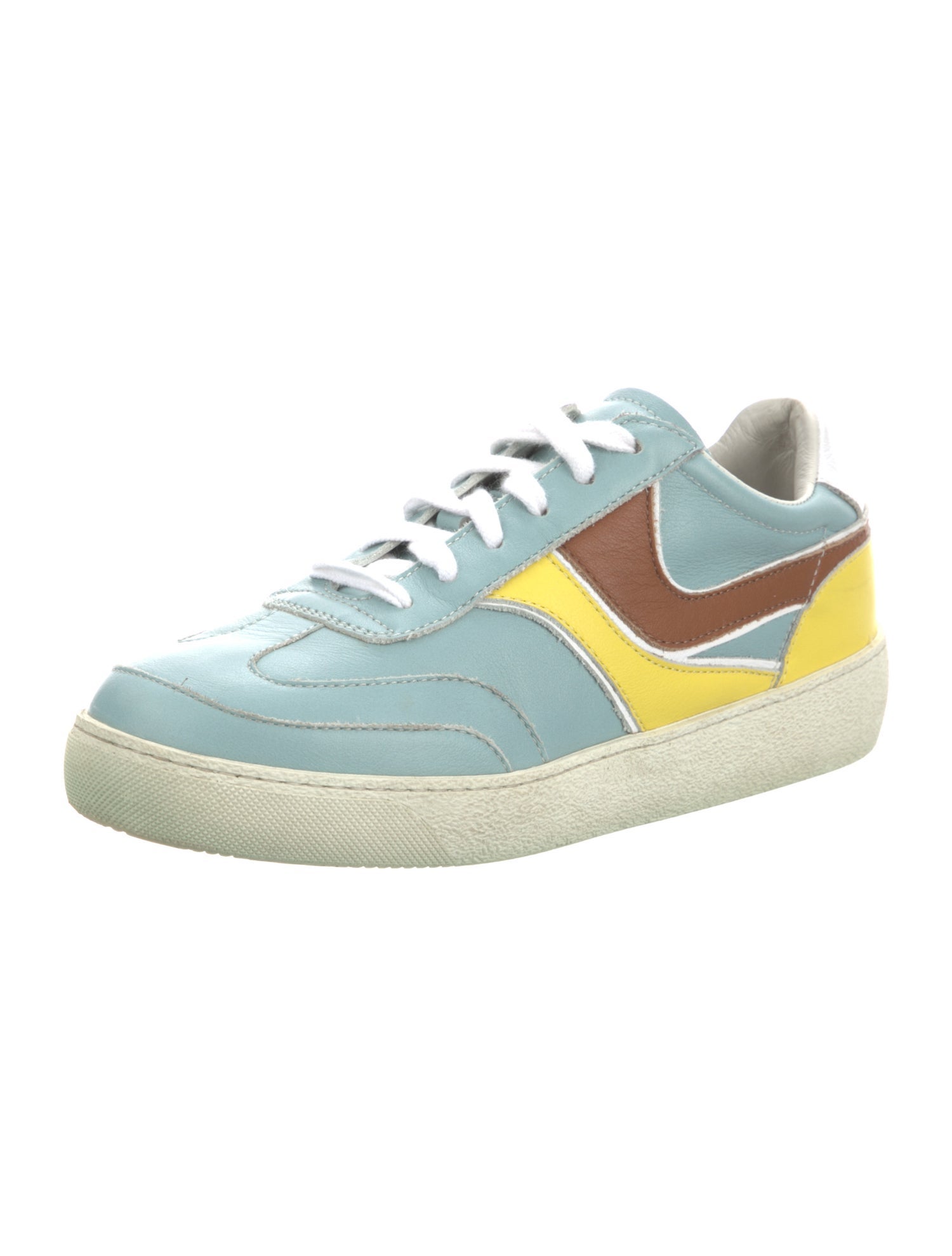 Dries Van Noten Leather Colorblock Pattern Sneakers