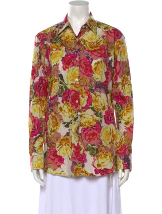 Dries Van Noten Floral Print Long Sleeve Button-Up Top