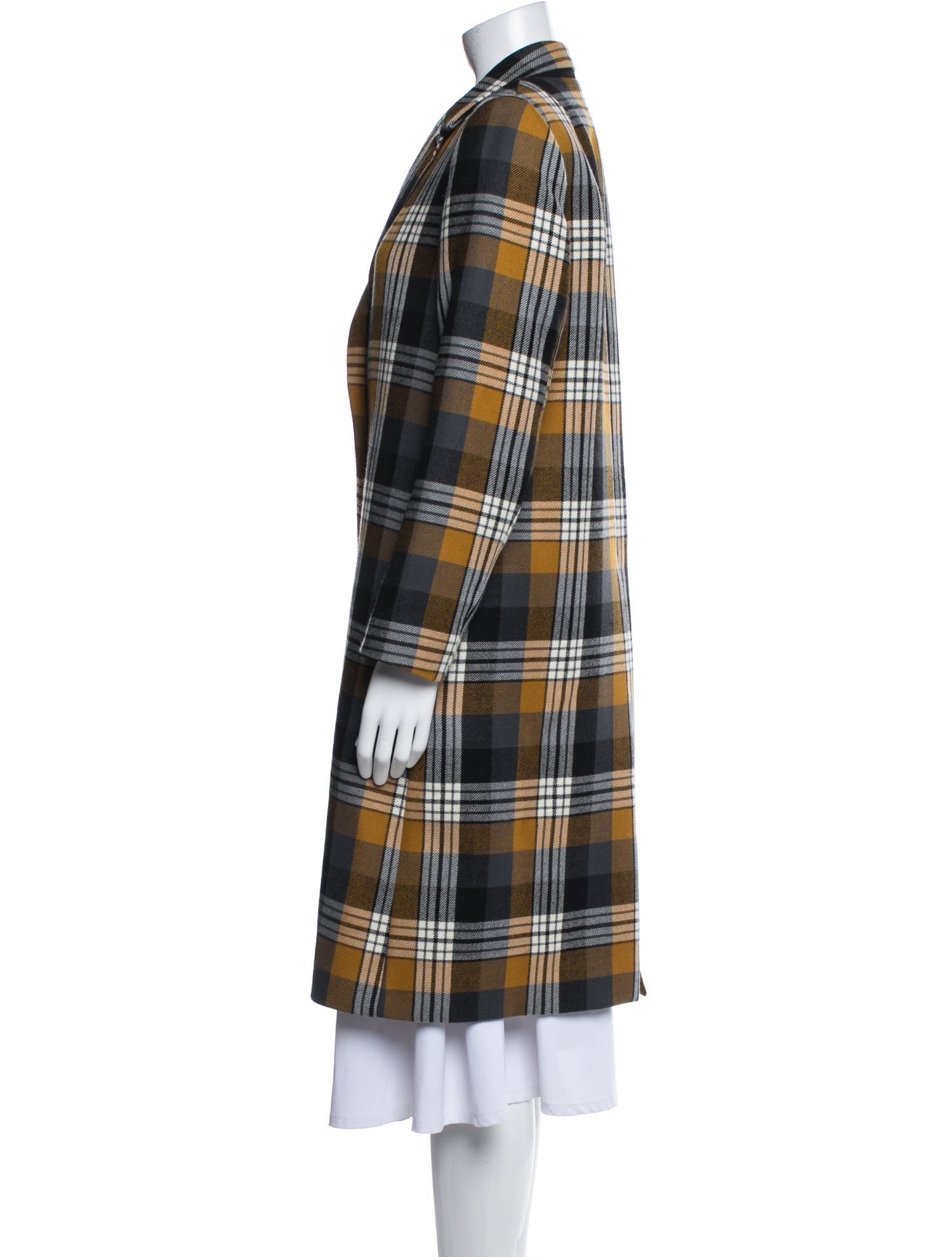 Dries Van Noten Wool Plaid Print Trench Coat