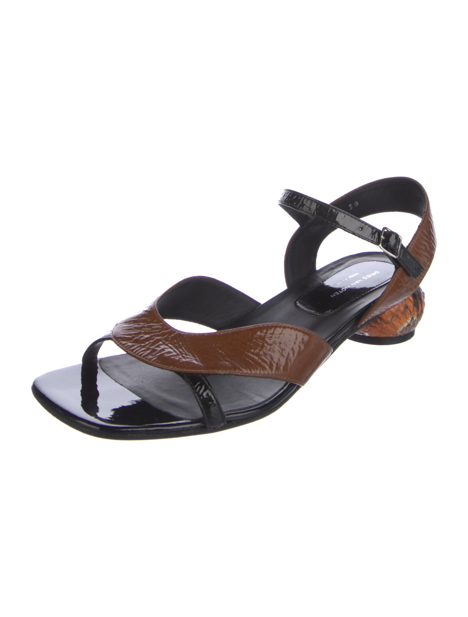 Dries Van Noten Patent Leather Colorblock Pattern Slingback Sandals