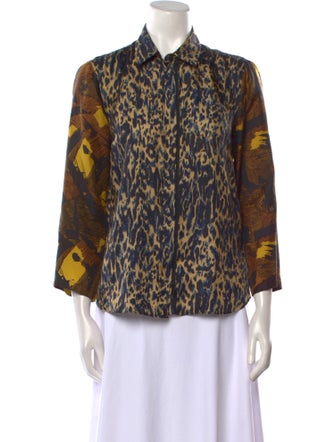 Dries Van Noten Silk Animal Print Button-Up Top