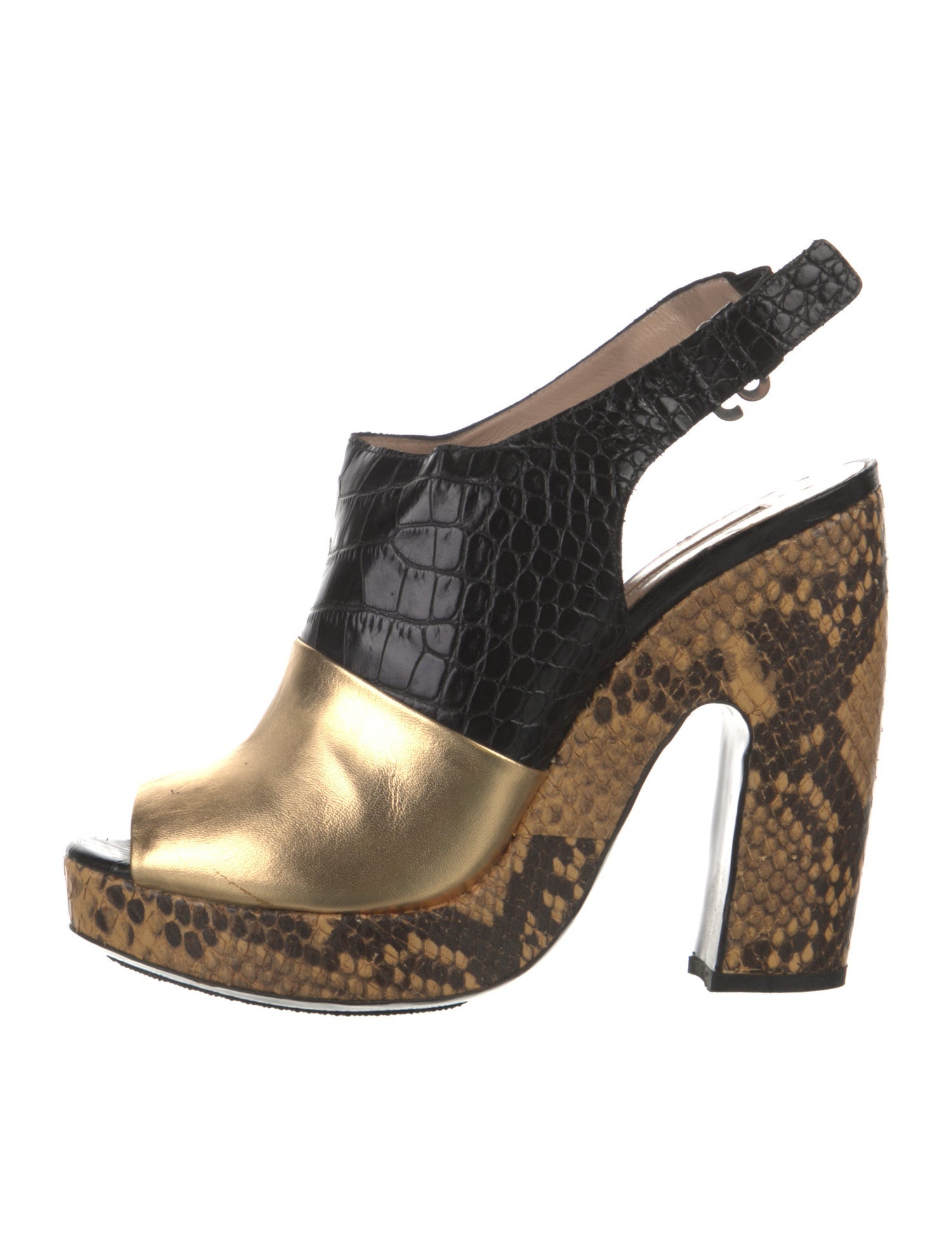 Dries Van Noten Leather Animal Print Slingback Pumps