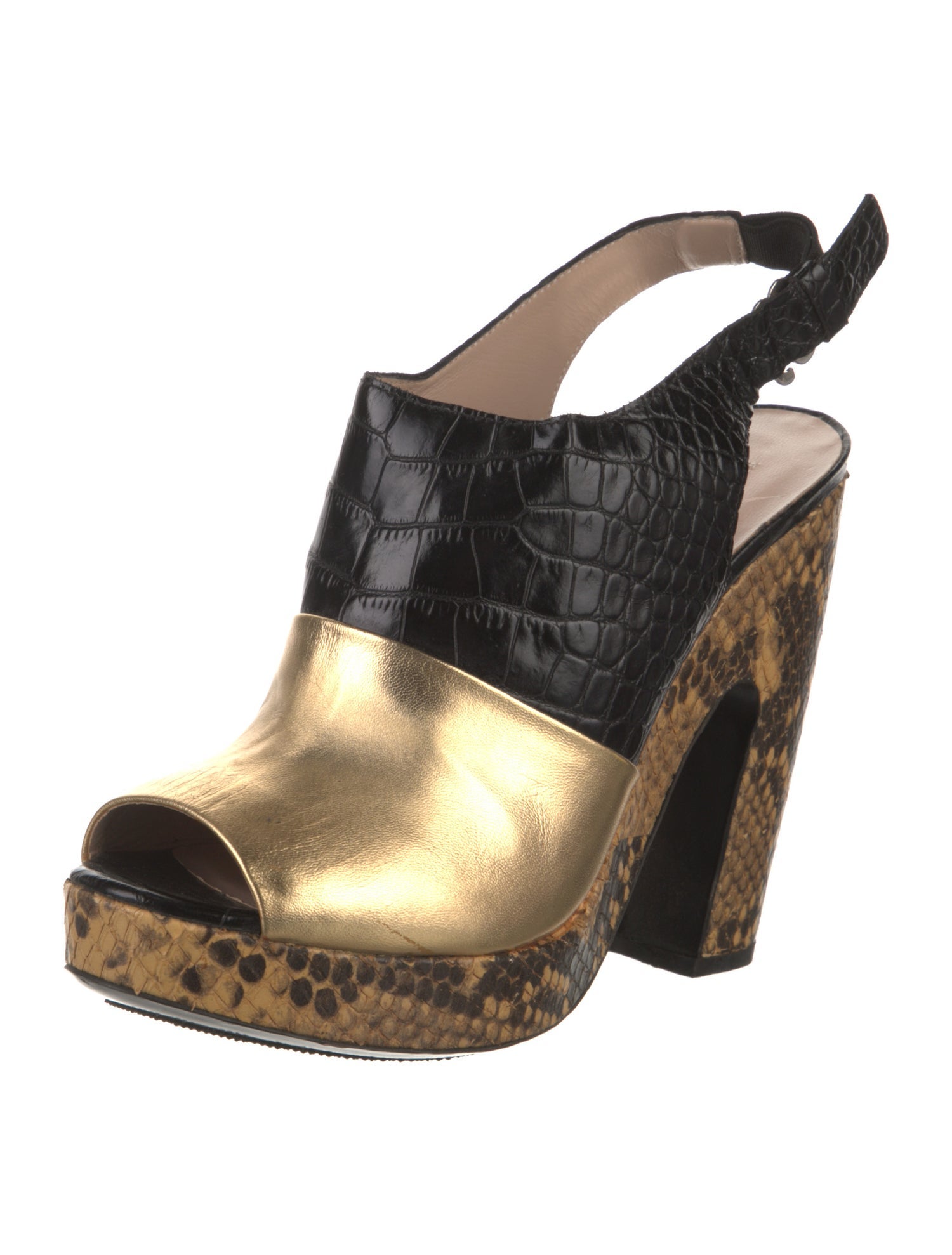 Dries Van Noten Leather Animal Print Slingback Pumps