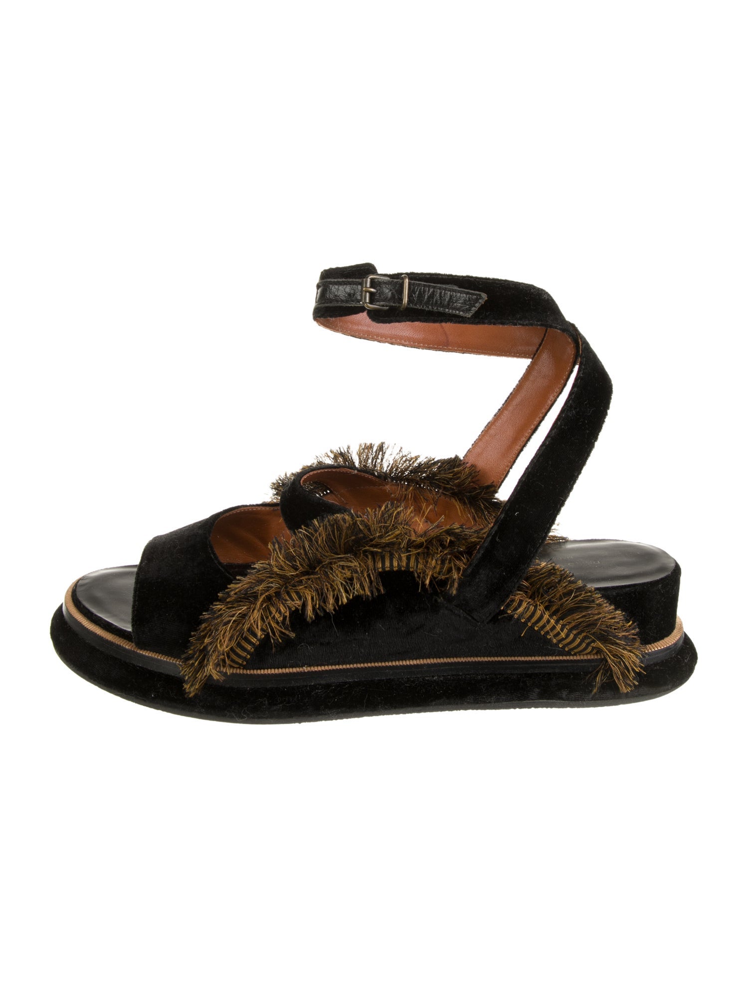 Dries Van Noten Velvet Raw-Edge Trim Gladiator Sandals