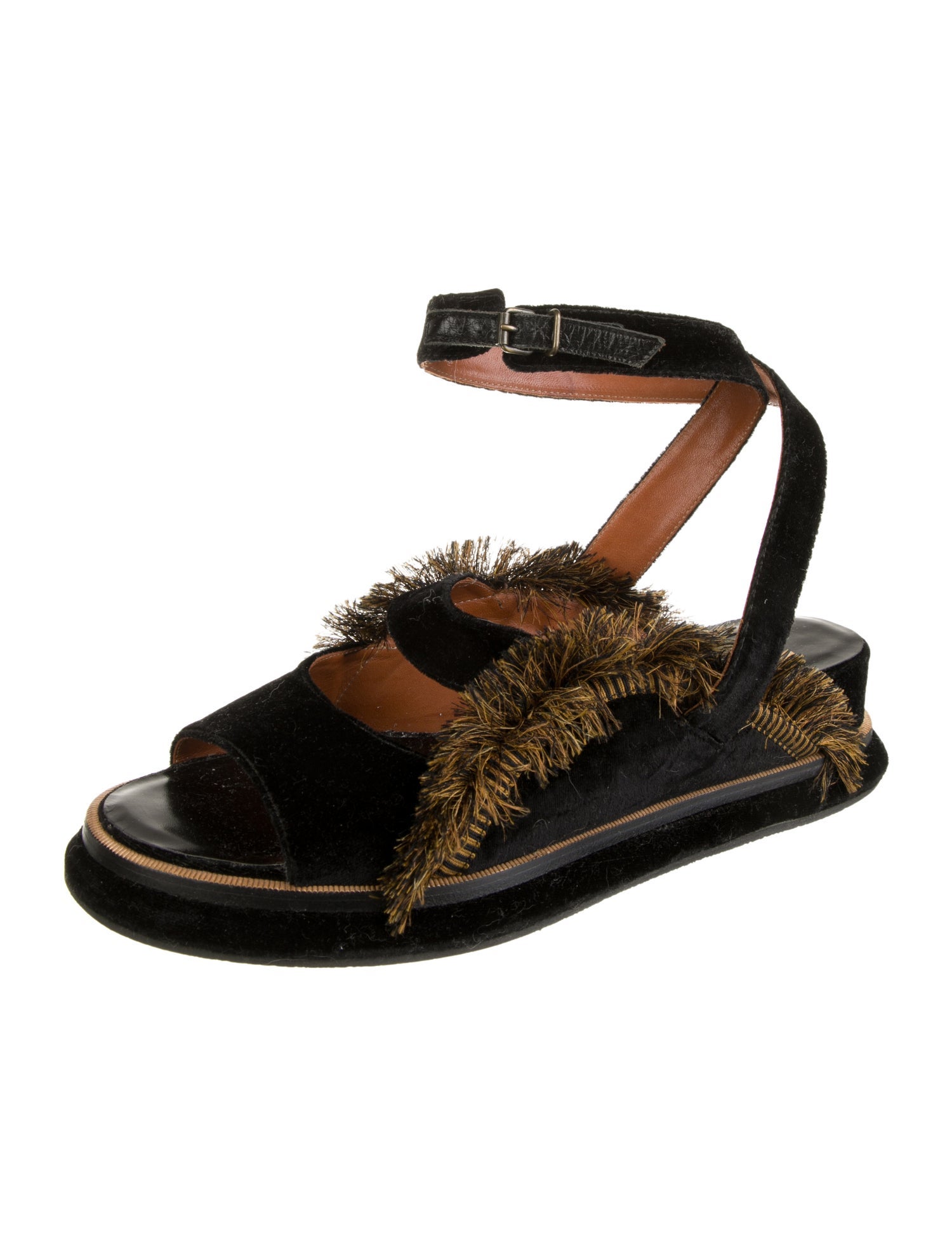 Dries Van Noten Velvet Raw-Edge Trim Gladiator Sandals
