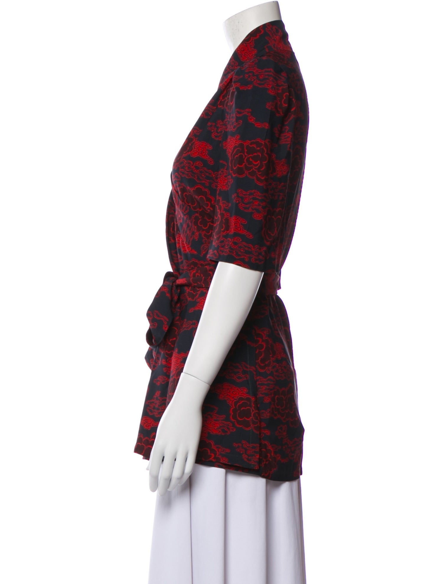 Dries Van Noten Printed V-Neck Button-Up Top