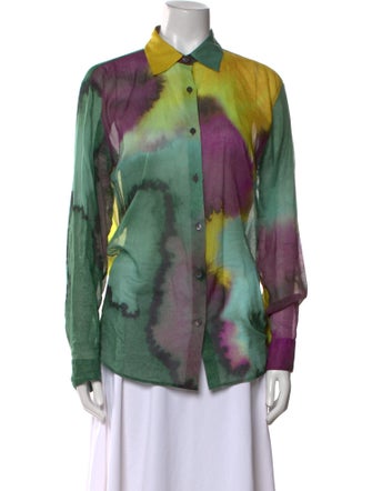 Dries Van Noten Printed Long Sleeve Button-Up Top