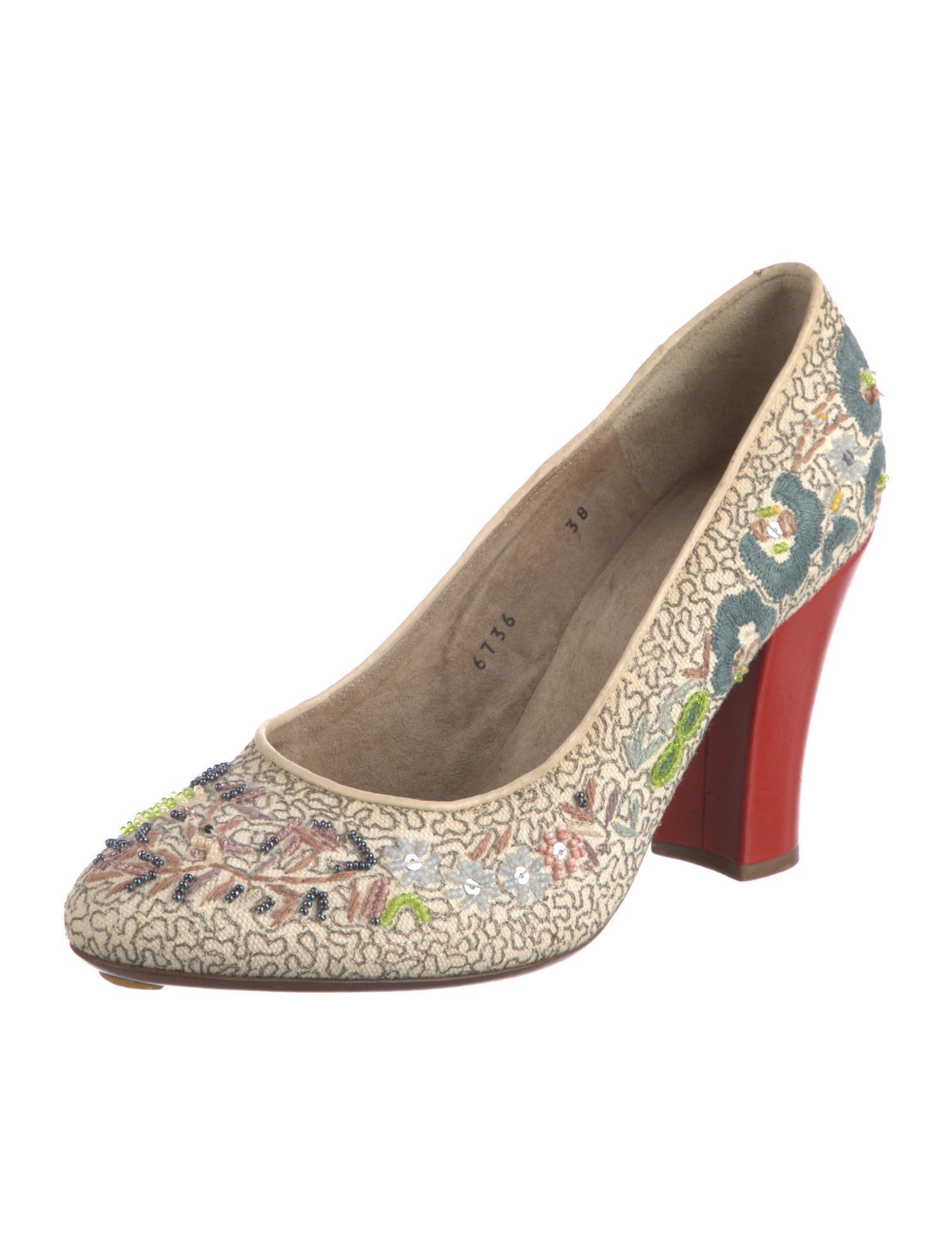 Dries Van Noten Floral Print Embroidered Accent Pumps
