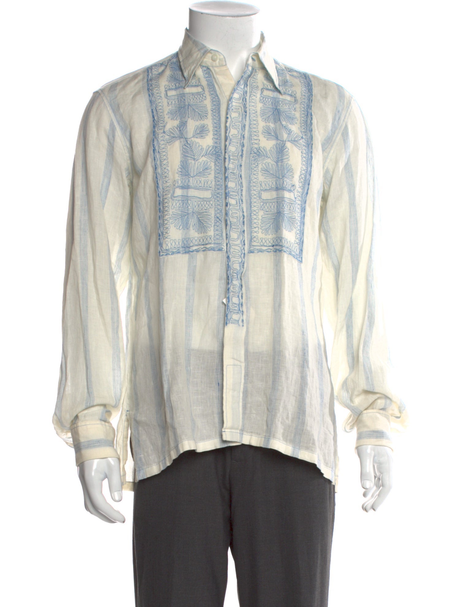 Dries Van Noten Linen Printed Tuxedo Shirt