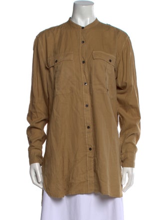 Dries Van Noten Mock Neck Long Sleeve Button-Up Top