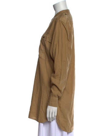 Dries Van Noten Mock Neck Long Sleeve Button-Up Top