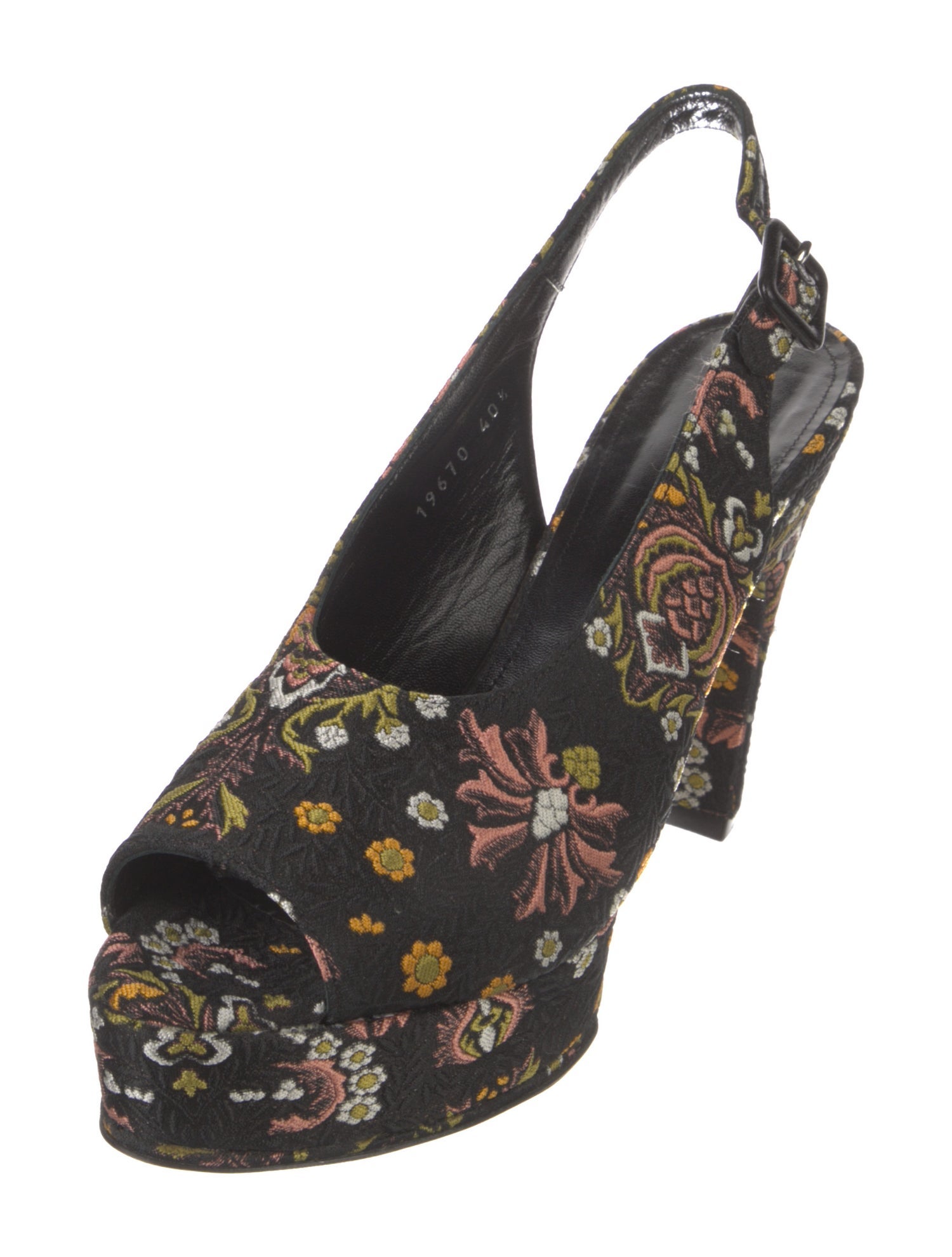 Dries Van Noten Printed Embroidered Accent Slingback Pumps