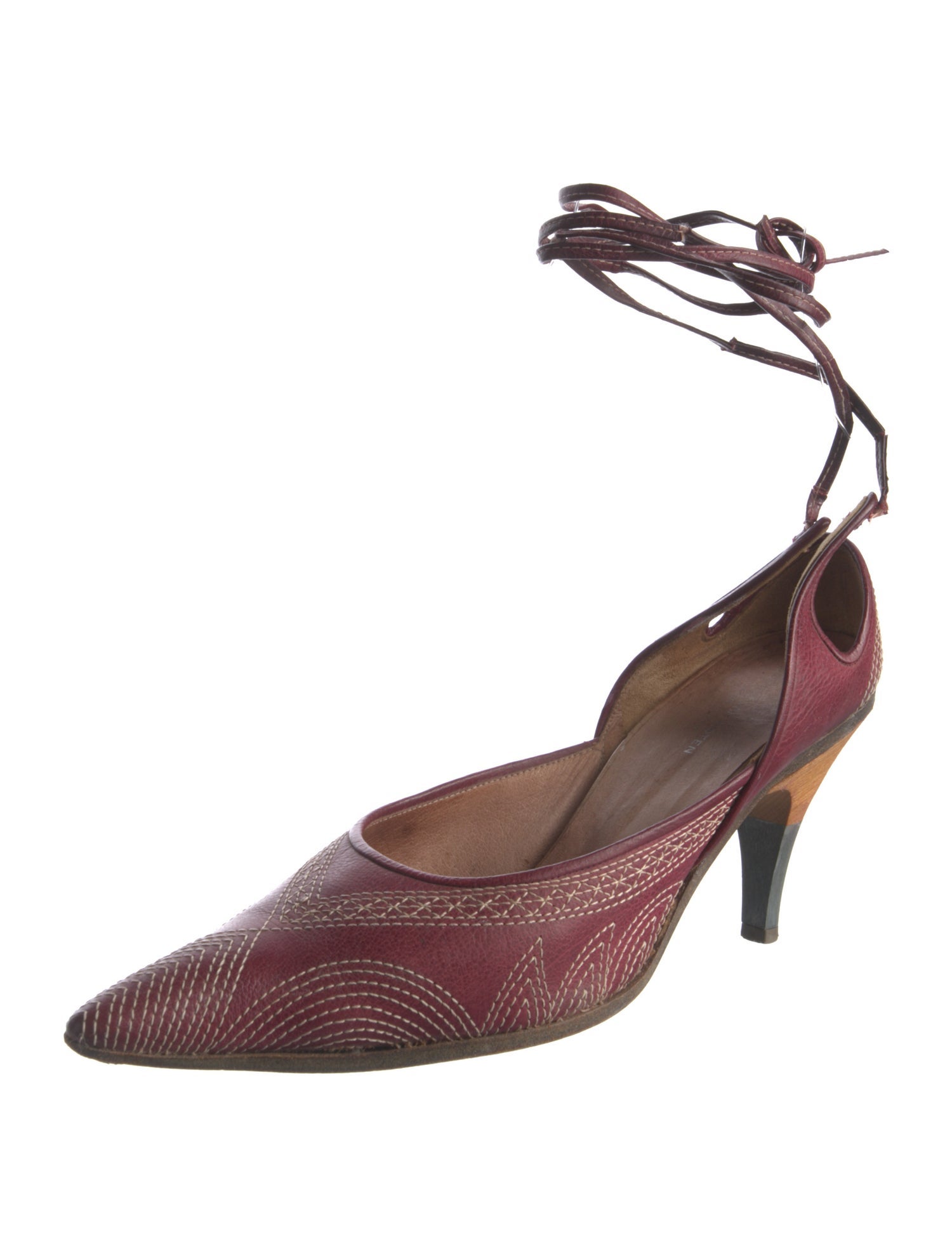 Dries Van Noten Leather Printed D'Orsay Pumps