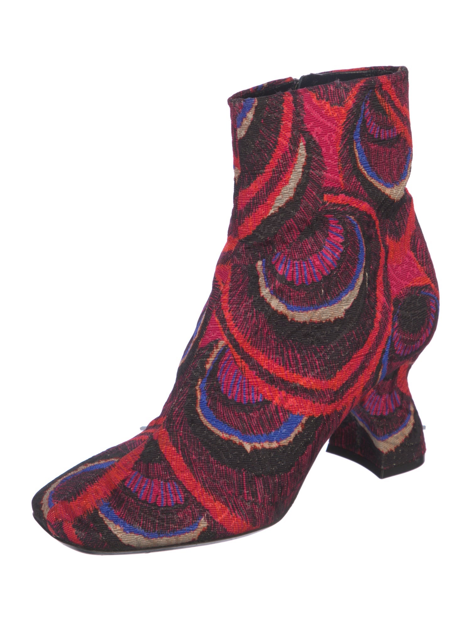 Dries Van Noten Printed Glitter Accents Moto Boots