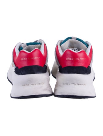 Dries Van Noten Suede Colorblock Pattern Athletic Sneakers