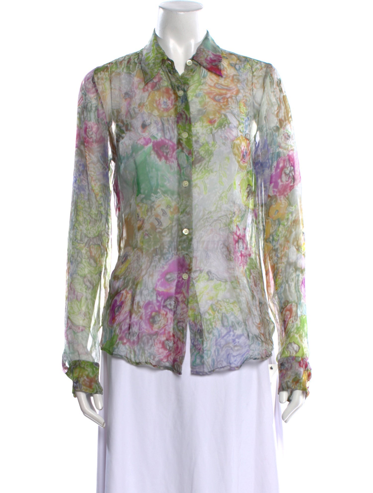 Dries Van Noten Silk Floral Print Button-Up Top