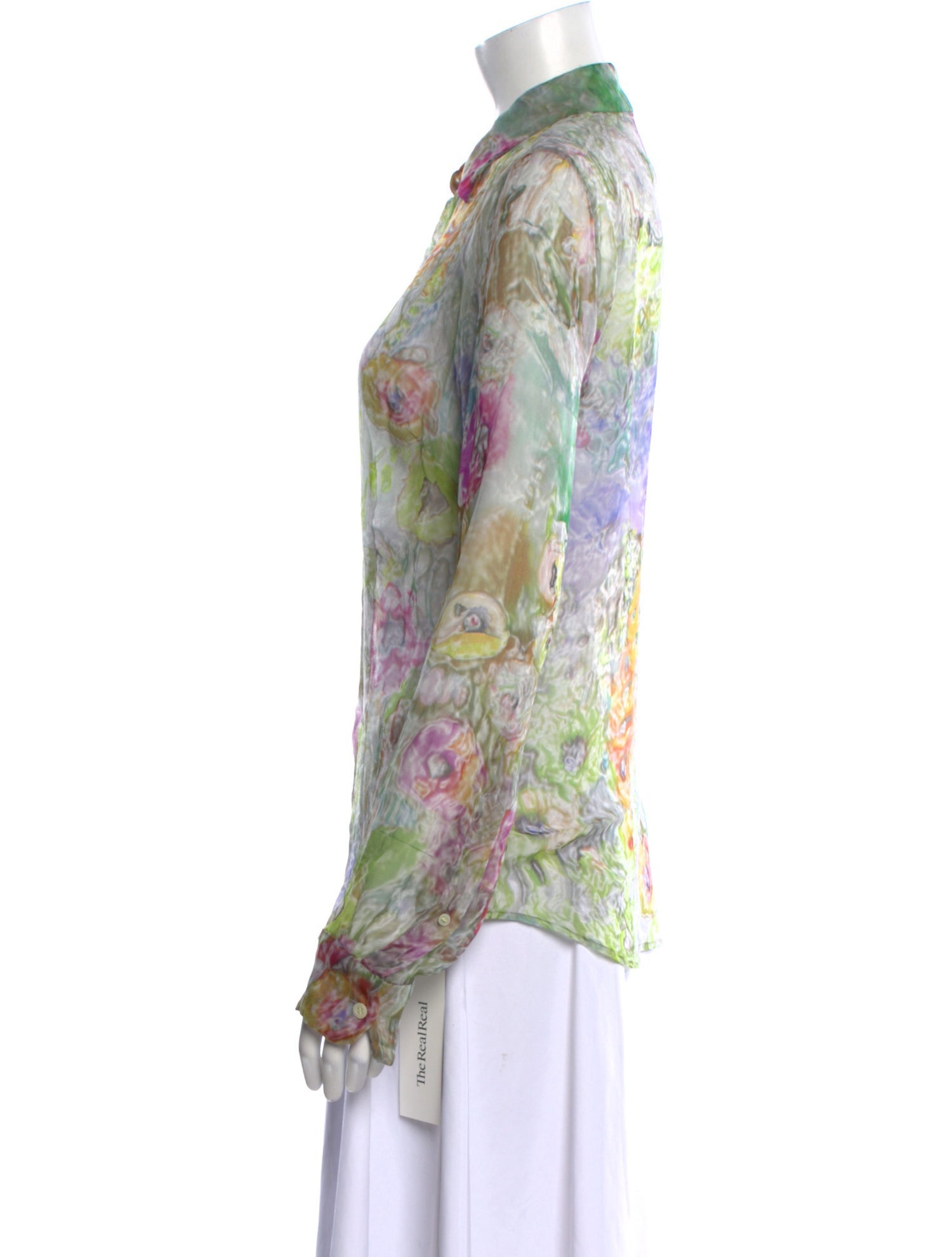 Dries Van Noten Silk Floral Print Button-Up Top