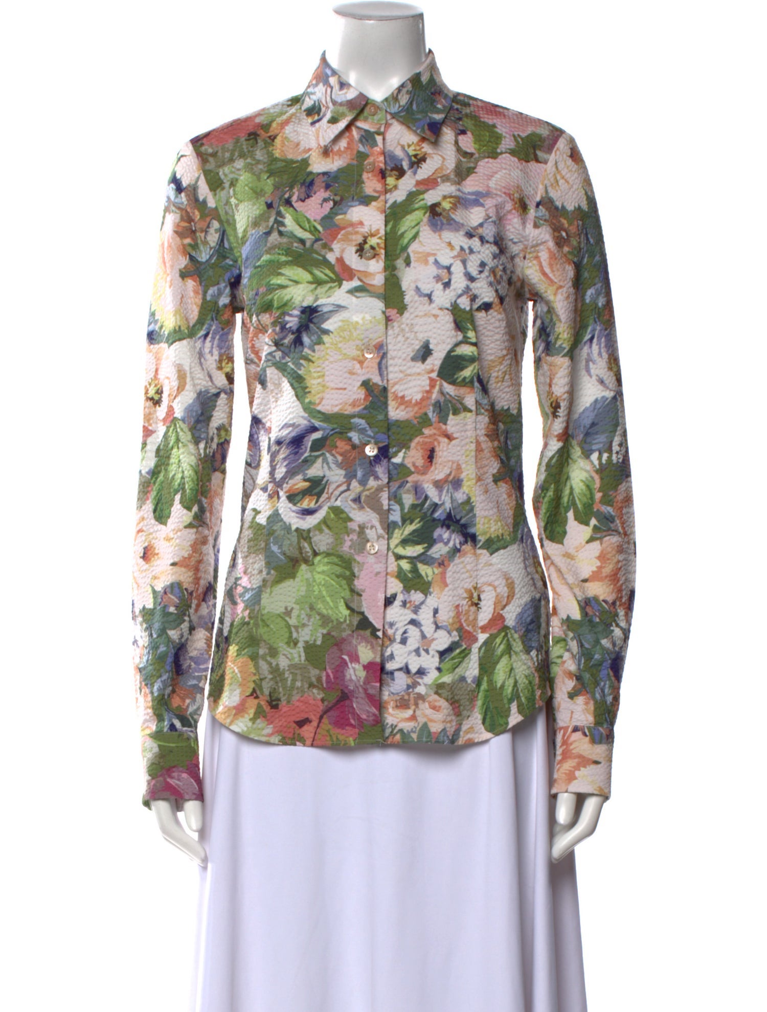 Dries Van Noten Floral Print Long Sleeve Button-Up Top