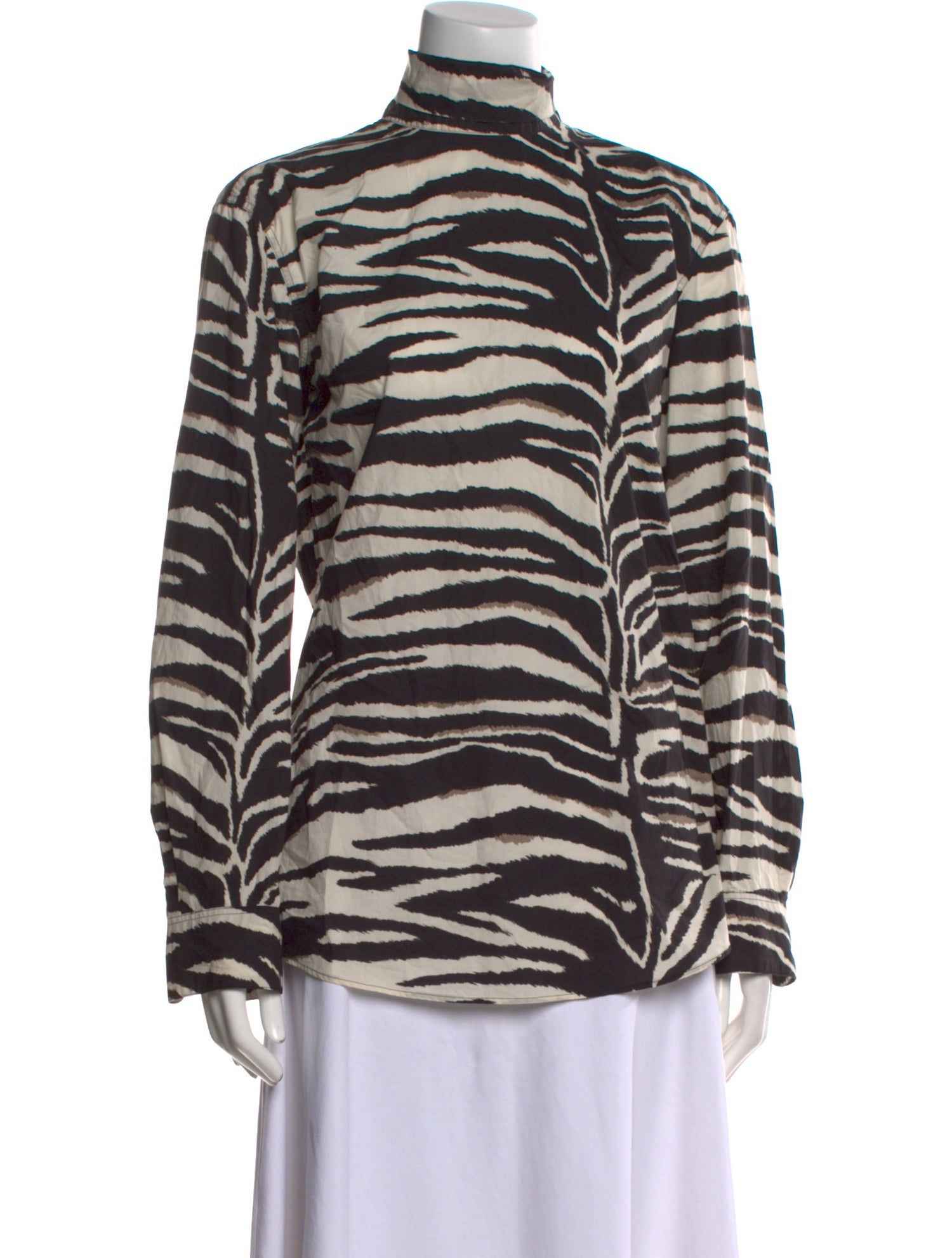 Dries Van Noten Animal Print Mock Neck Blouse
