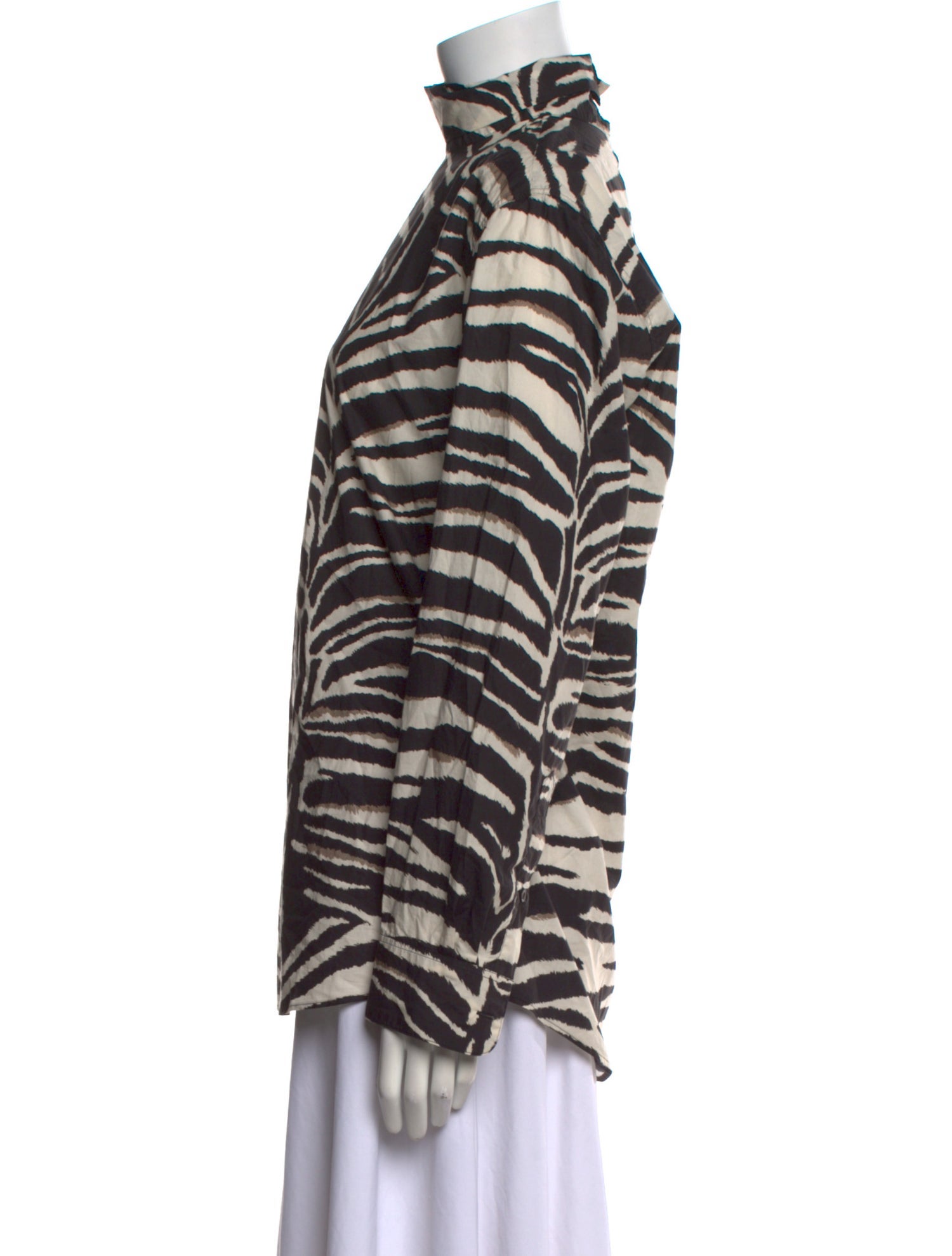 Dries Van Noten Animal Print Mock Neck Blouse