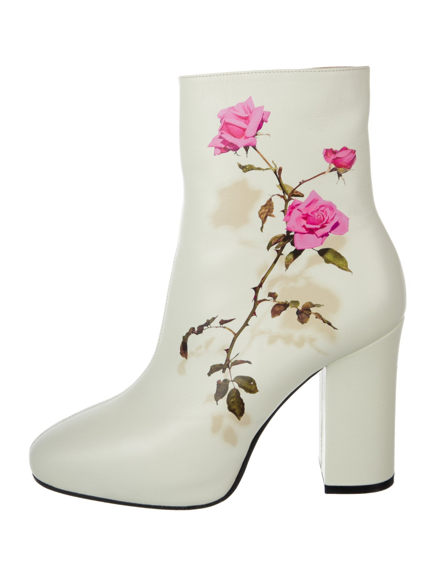 Dries Van Noten Leather Floral Print Lace-Up Boots