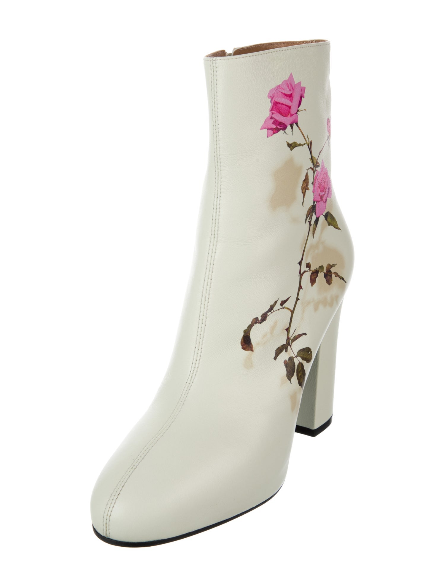 Dries Van Noten Leather Floral Print Lace-Up Boots