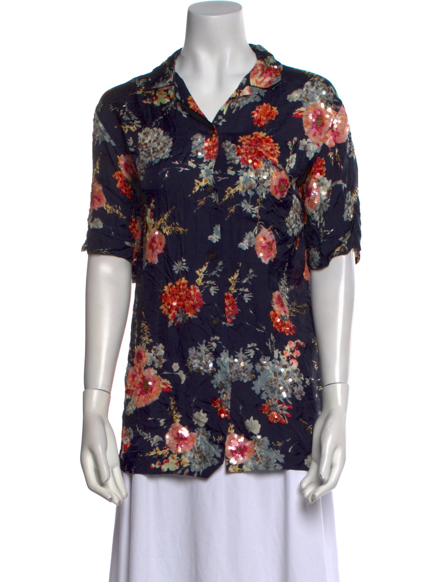 Dries Van Noten Floral Print V-Neck Button-Up Top