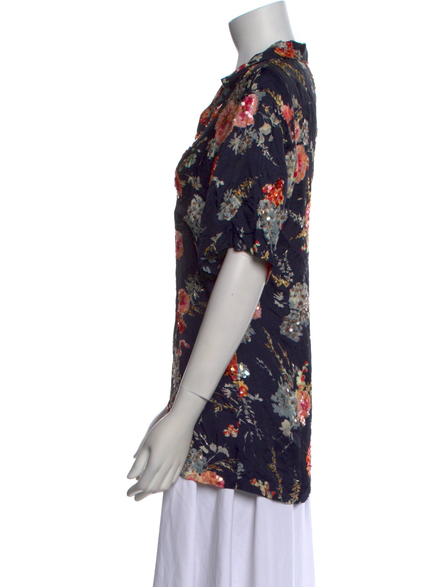 Dries Van Noten Floral Print V-Neck Button-Up Top