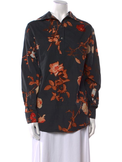 Dries Van Noten Floral Print Long Sleeve Button-Up Top